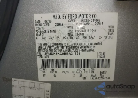 2011 Ford Edge Limited z USA, uszkodzony, nr VIN 2FMDK3KC0BBA31721